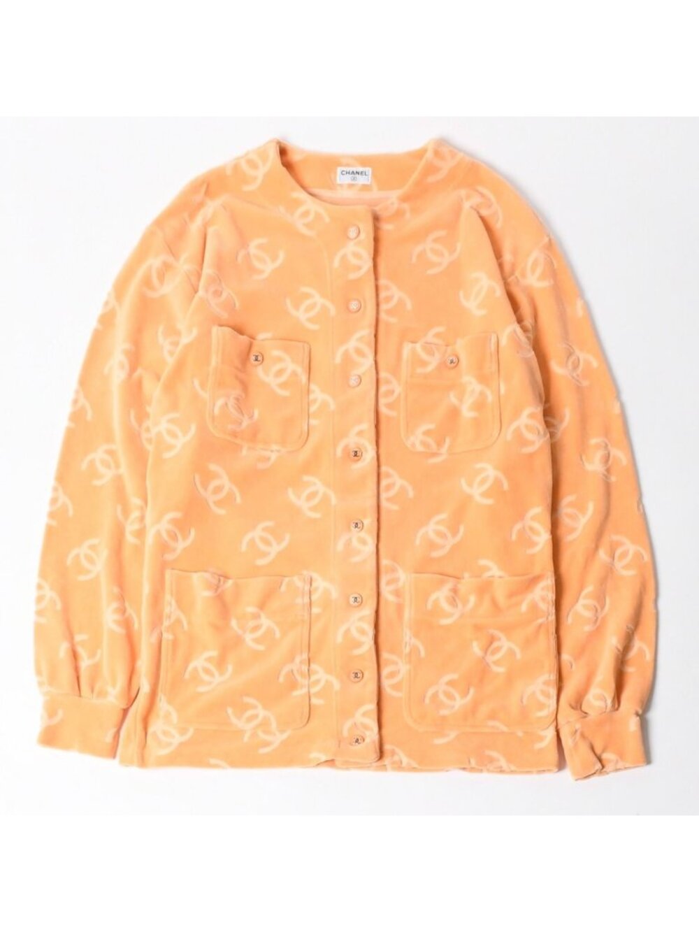Chanel Long Sleeve Cardigan Shirt Orange CC Logo Button